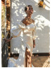 Ivory Satin Slit Modern Wedding Dress